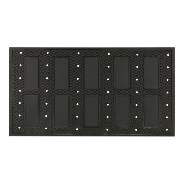A black rubber rectangular mat with white dots.
