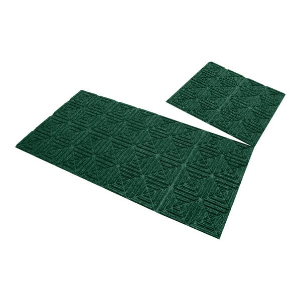 Two green rectangular M+A Matting WaterHog Max Southern Pine patterned mats.