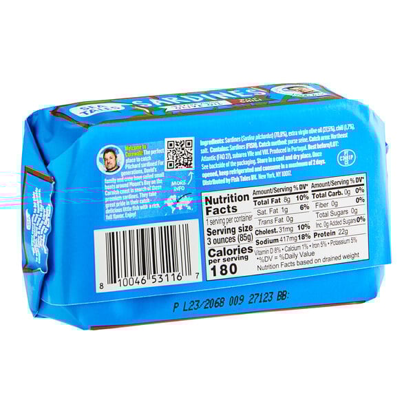A blue package of Sea Tales Sardines with white and black text.