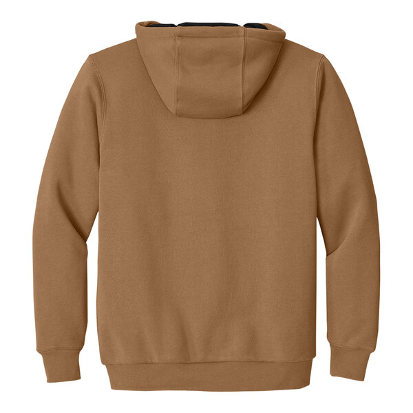 A brown CornerStone hooded sweatshirt with a black hood.