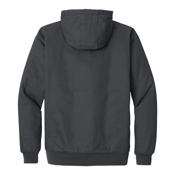 A CornerStone charcoal work jacket with a hood.