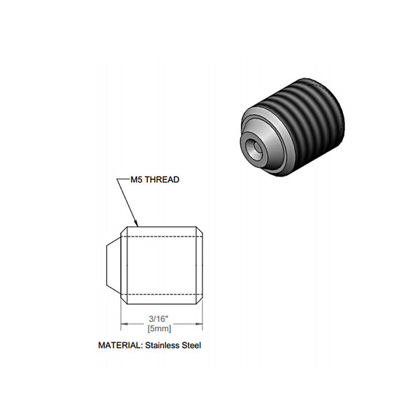 A drawing of a black and white metal set screw.
