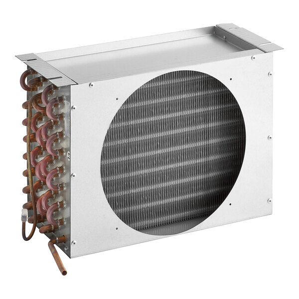 An Avantco condenser coil with copper tubing and a round vent.