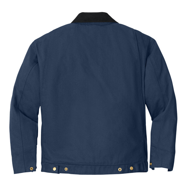 A CornerStone navy work jacket with black trim and buttons.