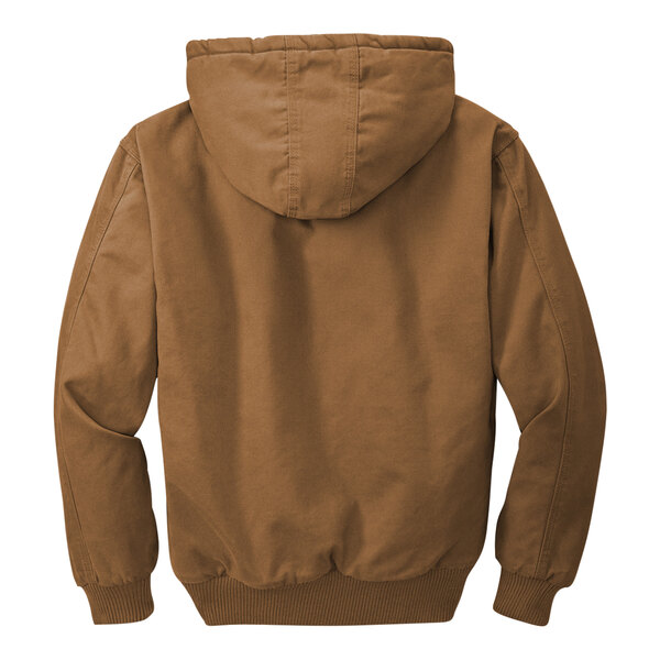 A CornerStone brown work jacket with a hood.