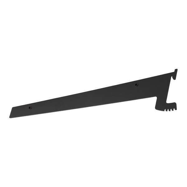 A black metal Avantco shelf bracket with a curved edge.