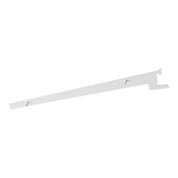 A white metal Avantco shelf bracket with two screws.