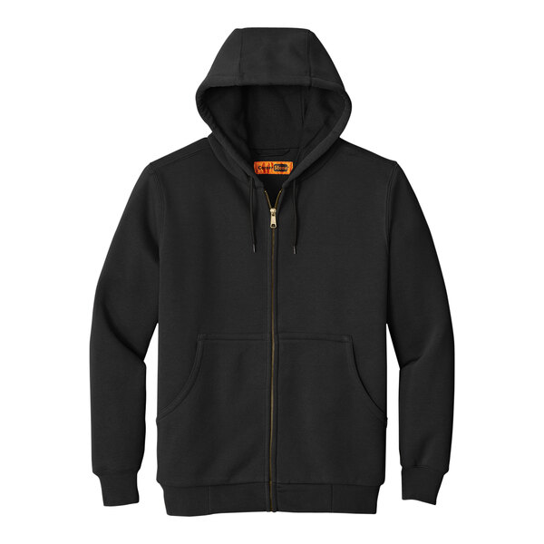 A black CornerStone hooded sweatshirt with a black zipper.