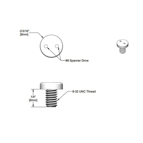 A diagram of screws including T&S stainless steel vandal resistant screws.