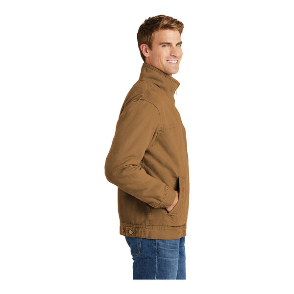 A CornerStone brown flannel-lined work jacket with a zipper.