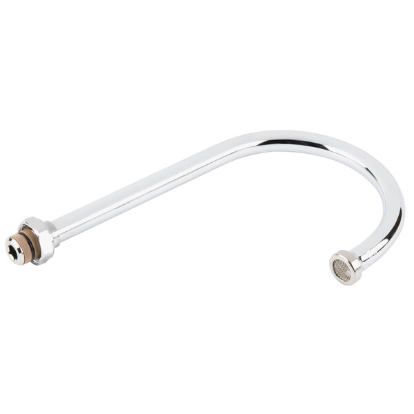 A silver curved T&S swivel gooseneck faucet assembly.
