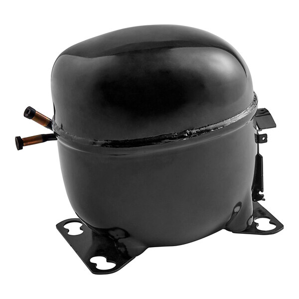 A black metal container with a round lid.