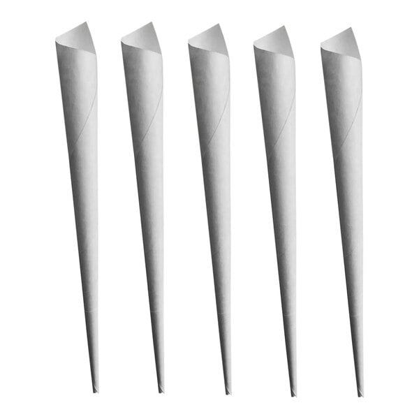 A row of Cretors white paper cotton candy cones.