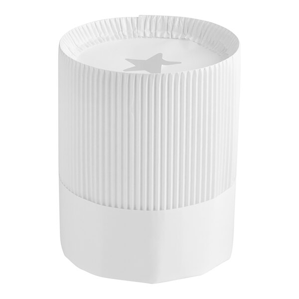 A white cylindrical disposable chef hat with a star cutout on top.