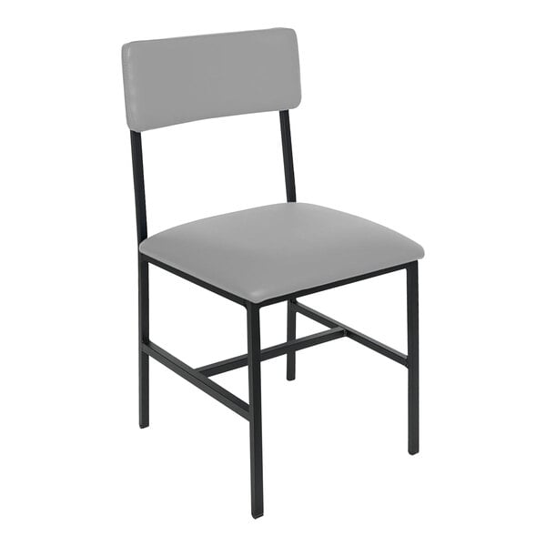 A BFM Seating Meghan grey side chair with black legs.