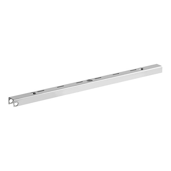 A long white metal bar with holes.
