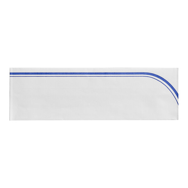 A white envelope with blue stripes on the border.