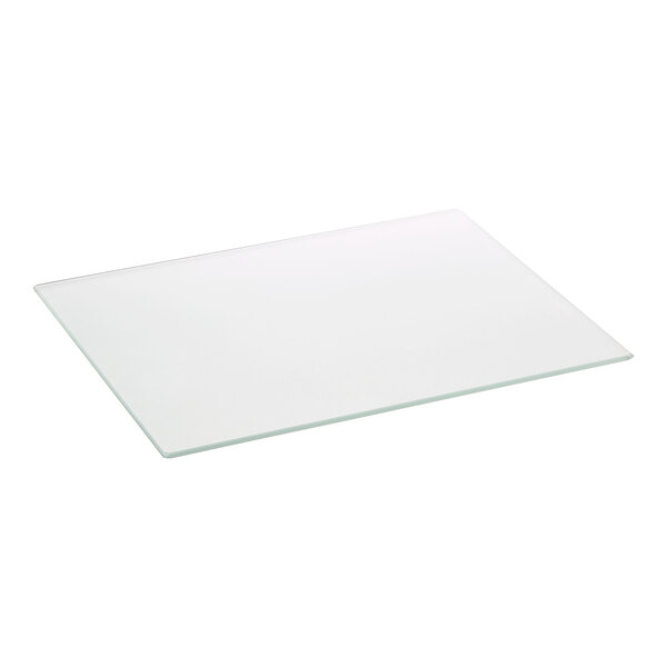 A white rectangular glass shelf.