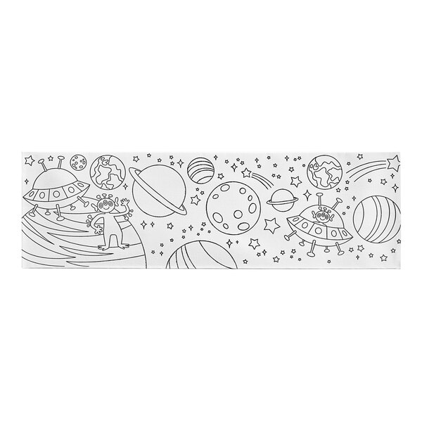 A white disposable chef cap with black and white drawings of aliens on it.