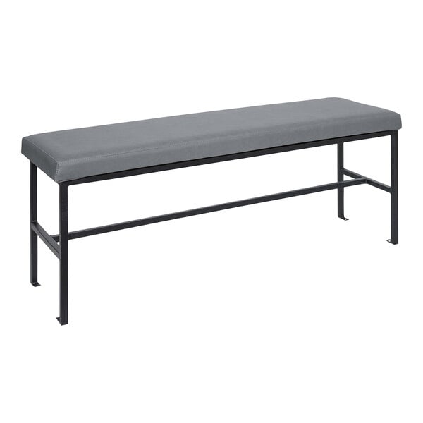 A BFM Seating Meghan black bench with a gray vinyl seat.