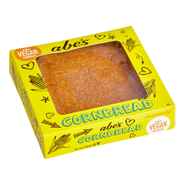 A yellow box of Abe's vegan cornbread.
