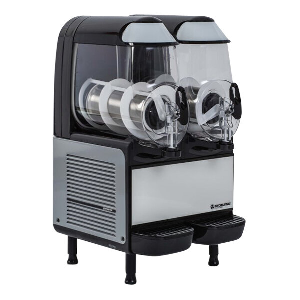 A black and white Stoelting by Vollrath granita dispenser with two tubes.