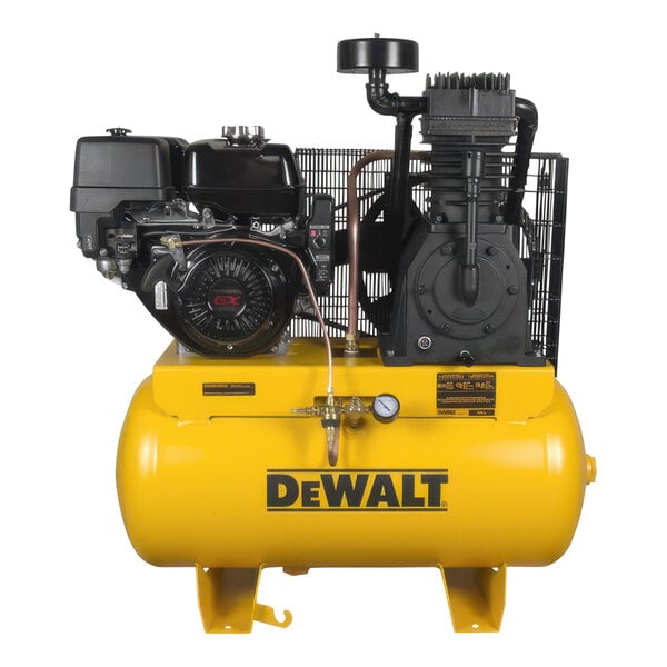 A yellow and black DeWalt air compressor.
