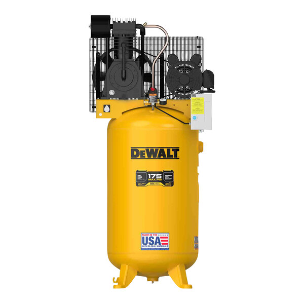 A yellow and black DeWalt air compressor.