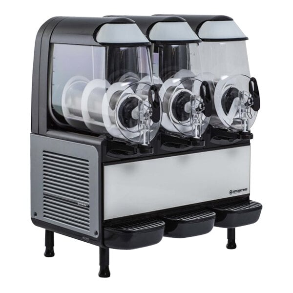 A Stoelting granita machine with three clear containers and a few tubes.