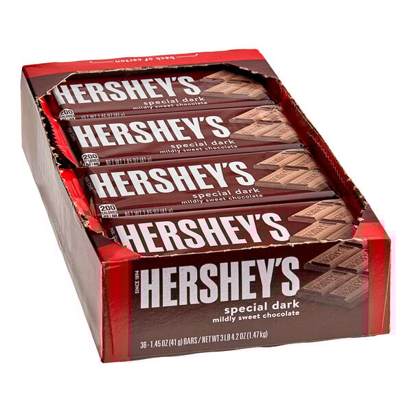A box of 36 Hershey's Special Dark Chocolate Bars.