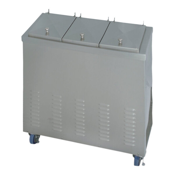 A Stoelting by Vollrath stainless steel refrigerated frozen custard dipping cabinet with three compartments.
