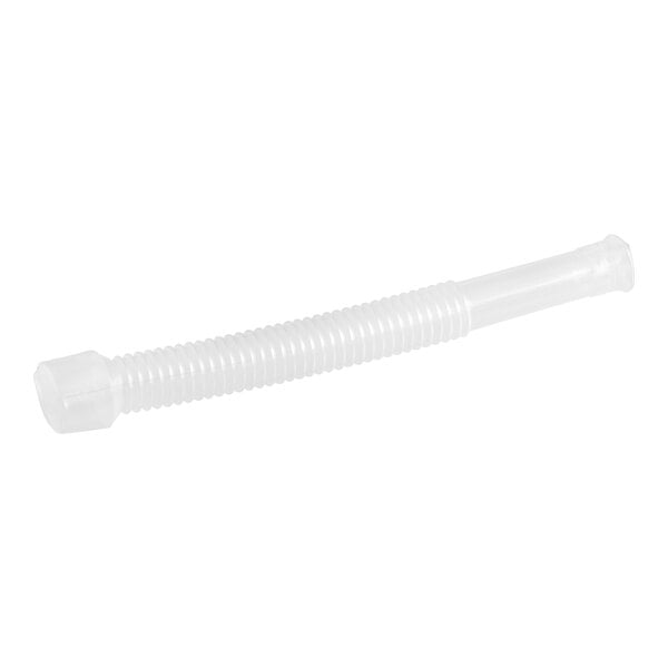 A white plastic drain pipe with a long tube and a nut.