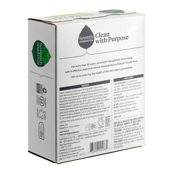 A box of Seventh Generation Power+ Fresh Citrus Dishwasher Detergent Packs containing 15 packs.