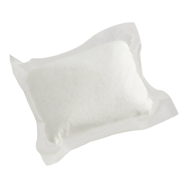 A single white dishwasher detergent pack in a clear wrapper.