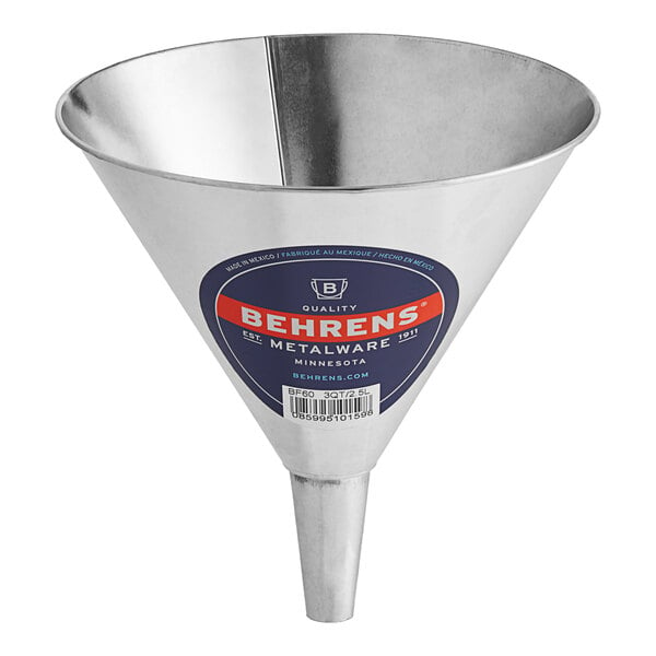 A silver metal Behrens funnel.