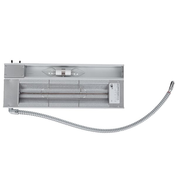 A white metal Hatco Glo-Ray food warmer with a light fixture.