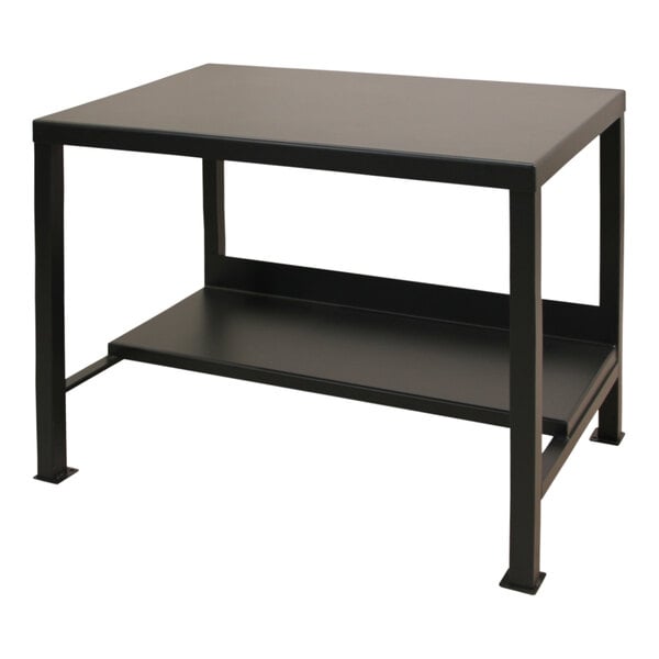 A black Valley Craft welded steel work table with a shelf.