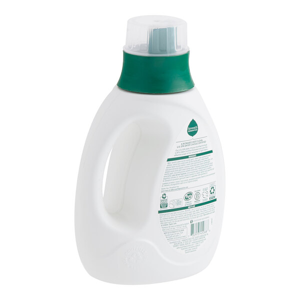 A 45 oz. bottle of Seventh Generation lavender liquid laundry detergent with a green cap and handle.