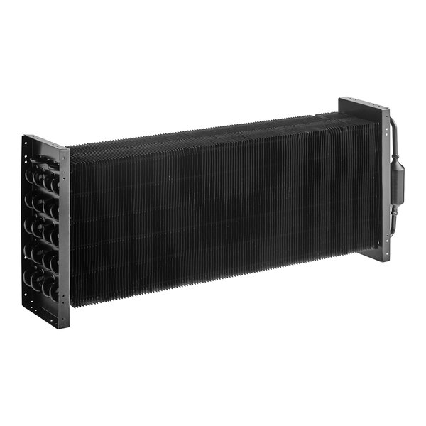 A black rectangular Avantco evaporator coil with wires.