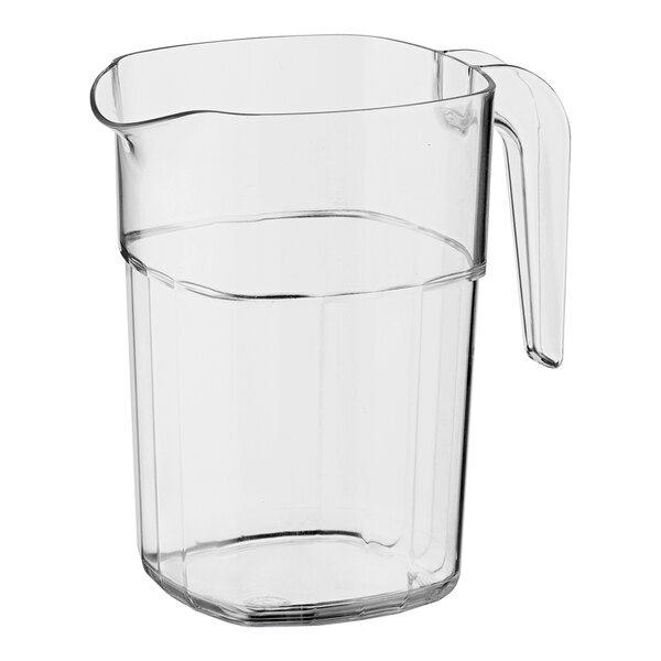 An Araven clear plastic pitcher with a handle.
