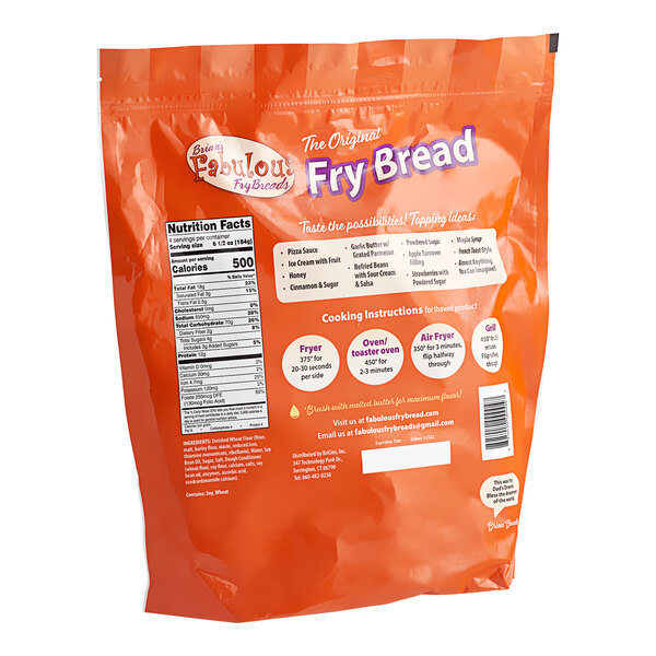 The back of a bag of Brian's Fabulous FryBreads.