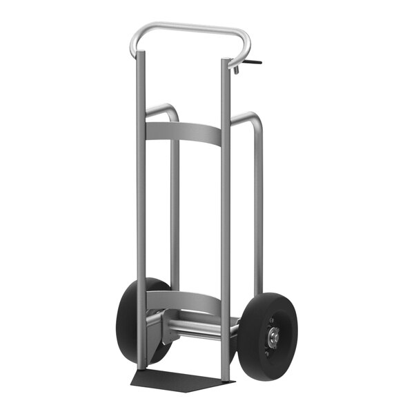 A grey Valley Craft single cylinder hand truck with black wheels.