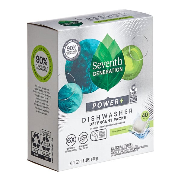 A white box of Seventh Generation Free & Clear dishwasher detergent packs.