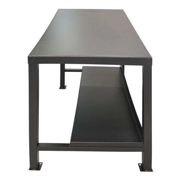 A black steel Valley Craft work table with a shelf.