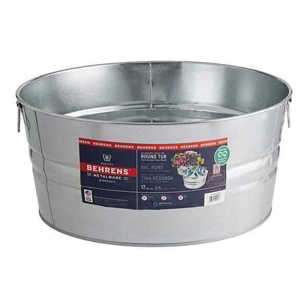 A Behrens galvanized steel tub with a label.