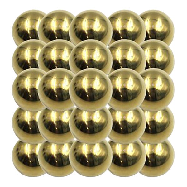 A close-up of a group of shiny gold balls.