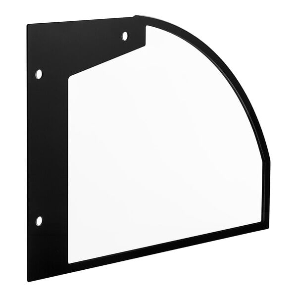 A black metal frame with a glass panel on the left side.