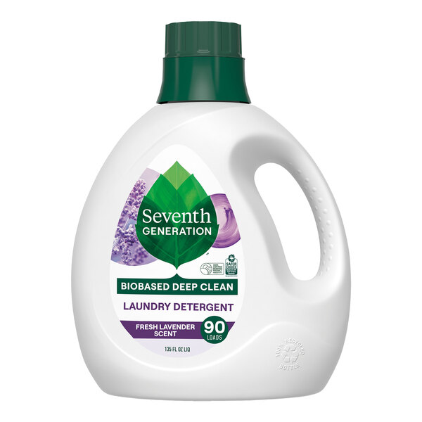 A white bottle of Seventh Generation Lavender Scent Liquid Laundry Detergent with a green label.