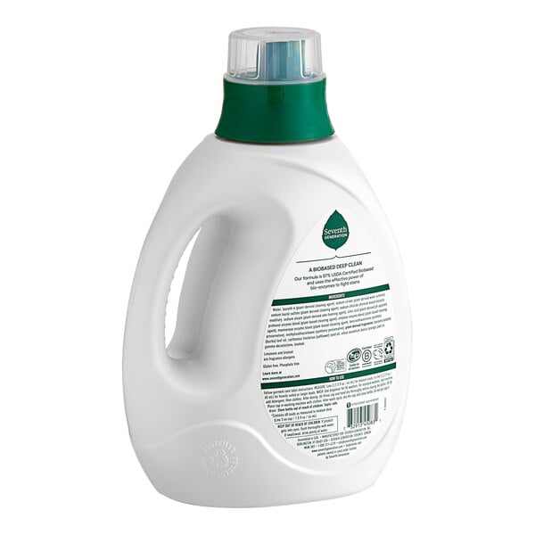 A white bottle of Seventh Generation Citrus Liquid Laundry Detergent with a green label and lid.