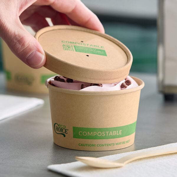 EcoChoice 8 oz. Kraft Paper Food Cup with Vented Lid - 25/Case